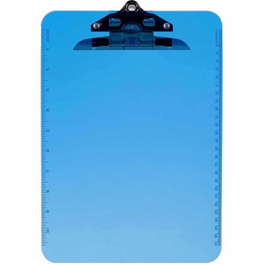 Business Source Spring Clip Plastic Clipboard - Blue, 9" x 12", Letter Size