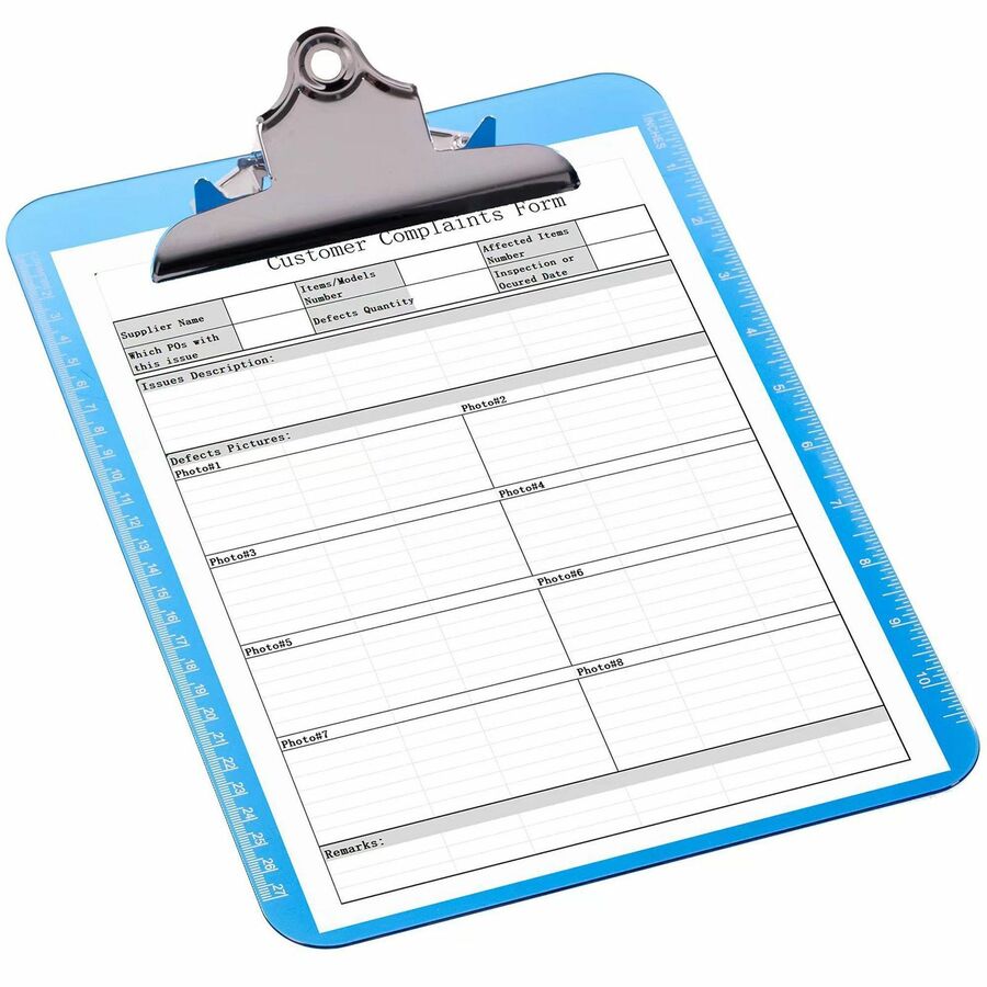 Business Source Spring Clip Plastic Clipboard - Blue