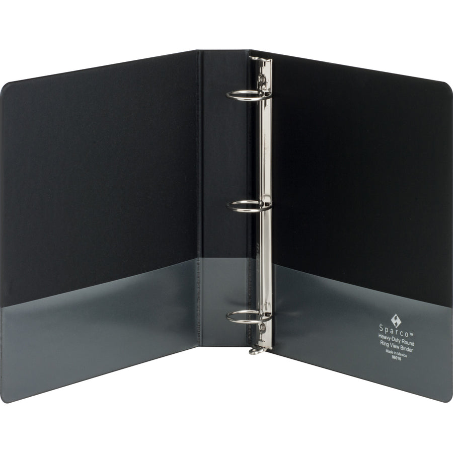 Business Source Premium Round Ring View Binder — 1-1/2", Black