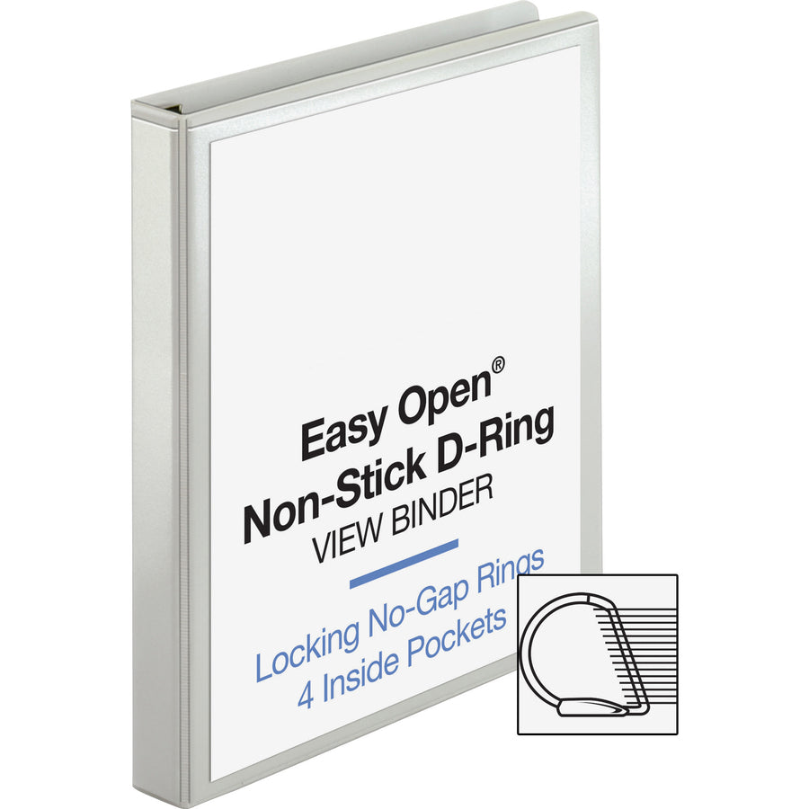Business Source Locking D-Ring View Binder — 1", White
