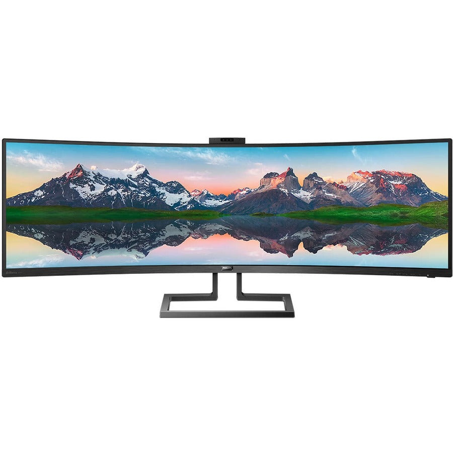 Philips Brilliance 499P9H 49" Class Webcam Dual Quad HD (DQHD) Curved Screen LCD Monitor - 32:9 - Textured Black