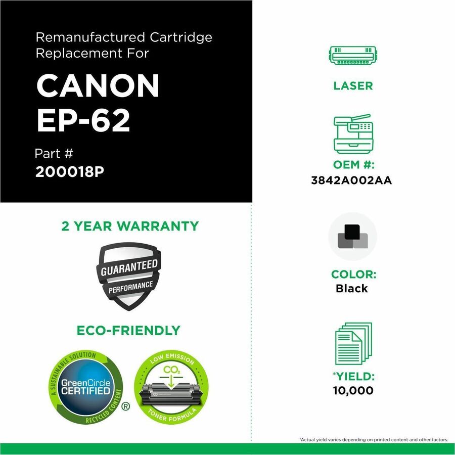 CIG Remanufactured Laser Toner Cartridge 29X, EP-62 (Canon 3842A002AA, Canon EP-62, HP 29X, HP C4129X) - Black Each