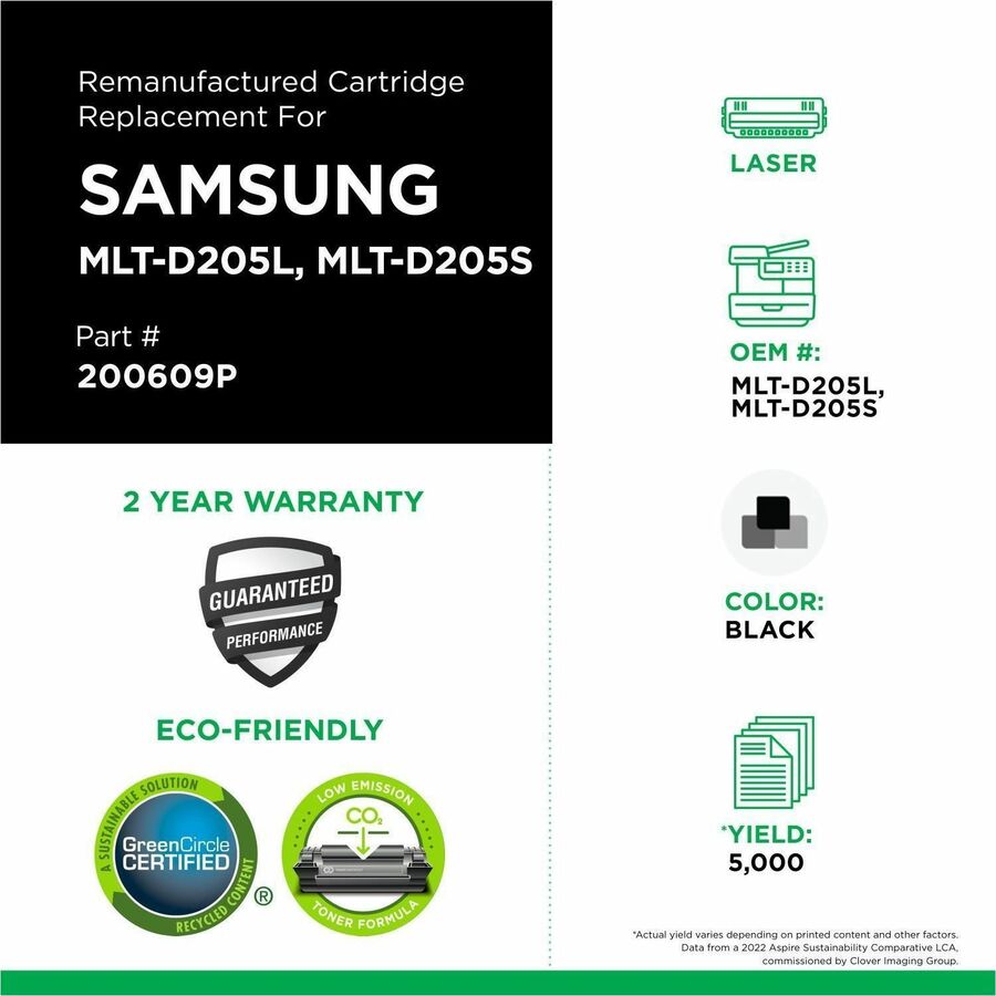 CIG Remanufactured High Yield Laser Toner Cartridge Samsung 205L, Samsung 205S, Samsung MLT-D205L, Samsung MLT-D205L/ELS, Samsung MLT-D205S, Samsung MLT-D205S/ELS - Black - 1 Each