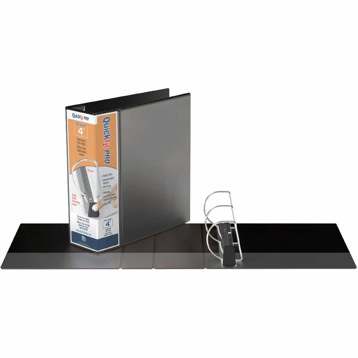 QuickFit PRO Heavy-Duty Single-Touch View Binder, 4" D-Ring, Black