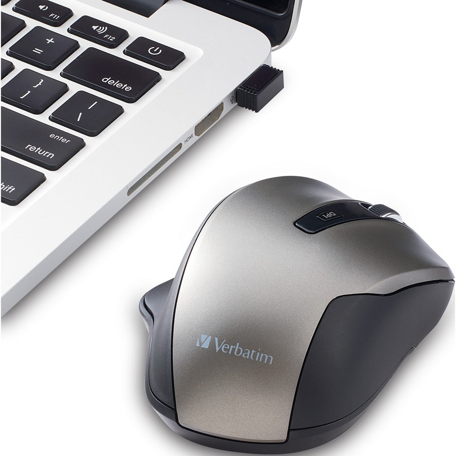 Verbatim Silent Ergonomic Wireless Blue LED Mouse — Graphite