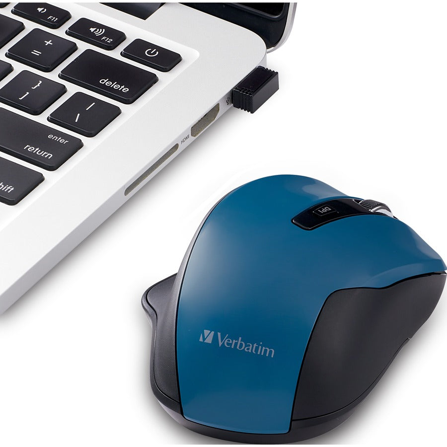 Verbatim Silent Ergonomic Wireless Blue LED Mouse — Dark Teal