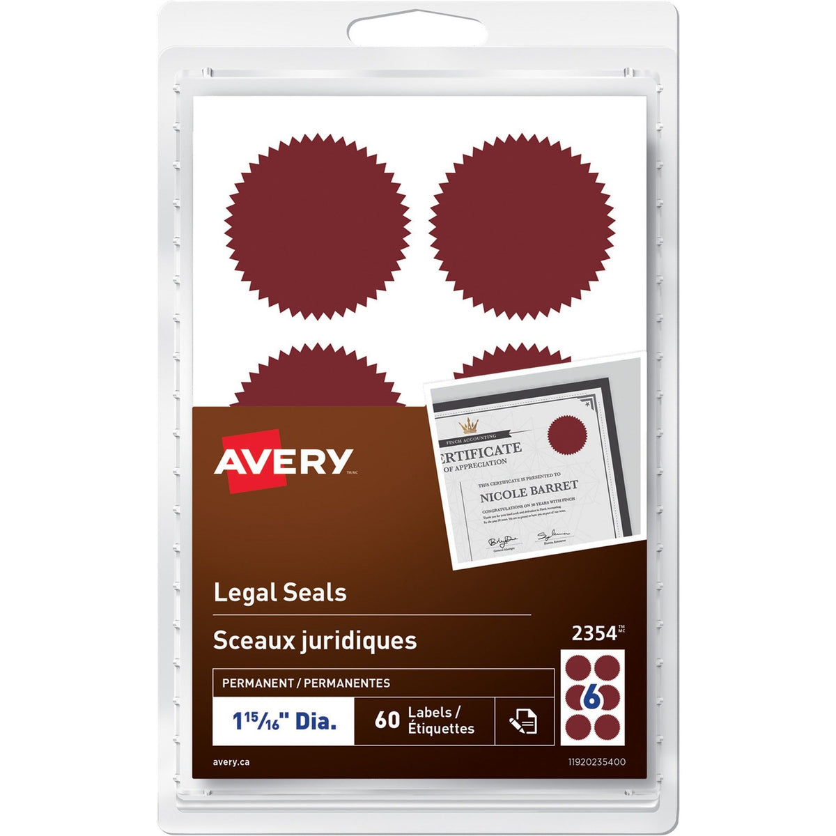 Avery Legal Seals Handwrite - 1-15/16" Red, 60-Pack