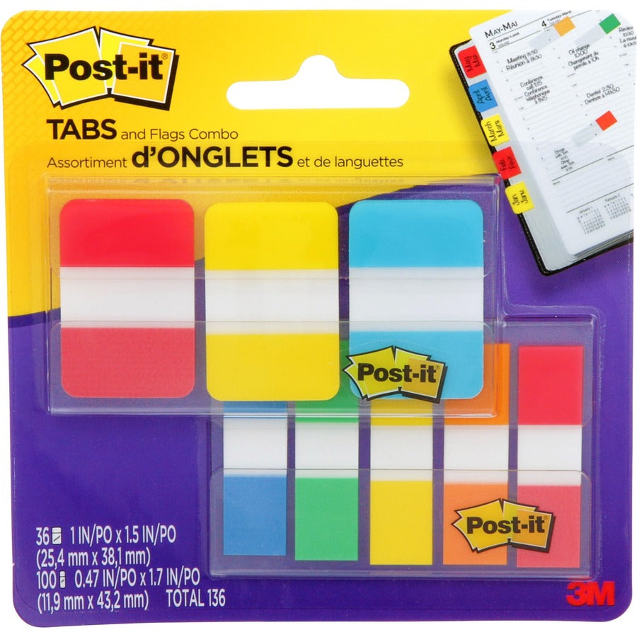 Post-it® Tabs & Flags Combo Pack, 136/Pack, 5 Colours (686COMBO1)