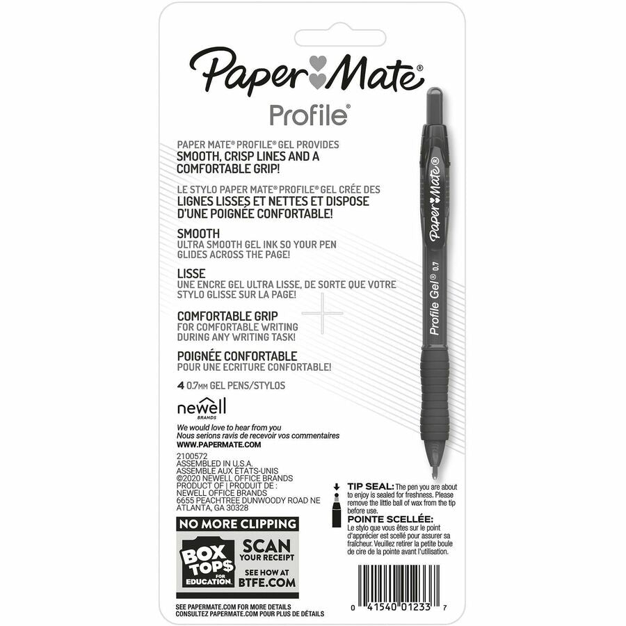Paper Mate Profile Retractable Gel Pens — 0.7mm Assorted, 4 Pack