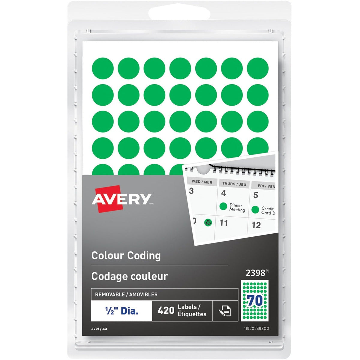 Avery Removable Colour Coding Labels - Handwrite, 1/2", Green