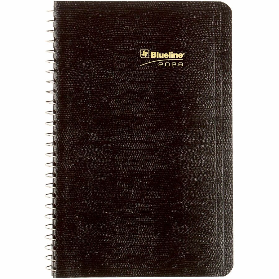 Blueline 2026 Essential 12-Month Daily Planner - January to December - 8" x 5" - Black - Bilingual