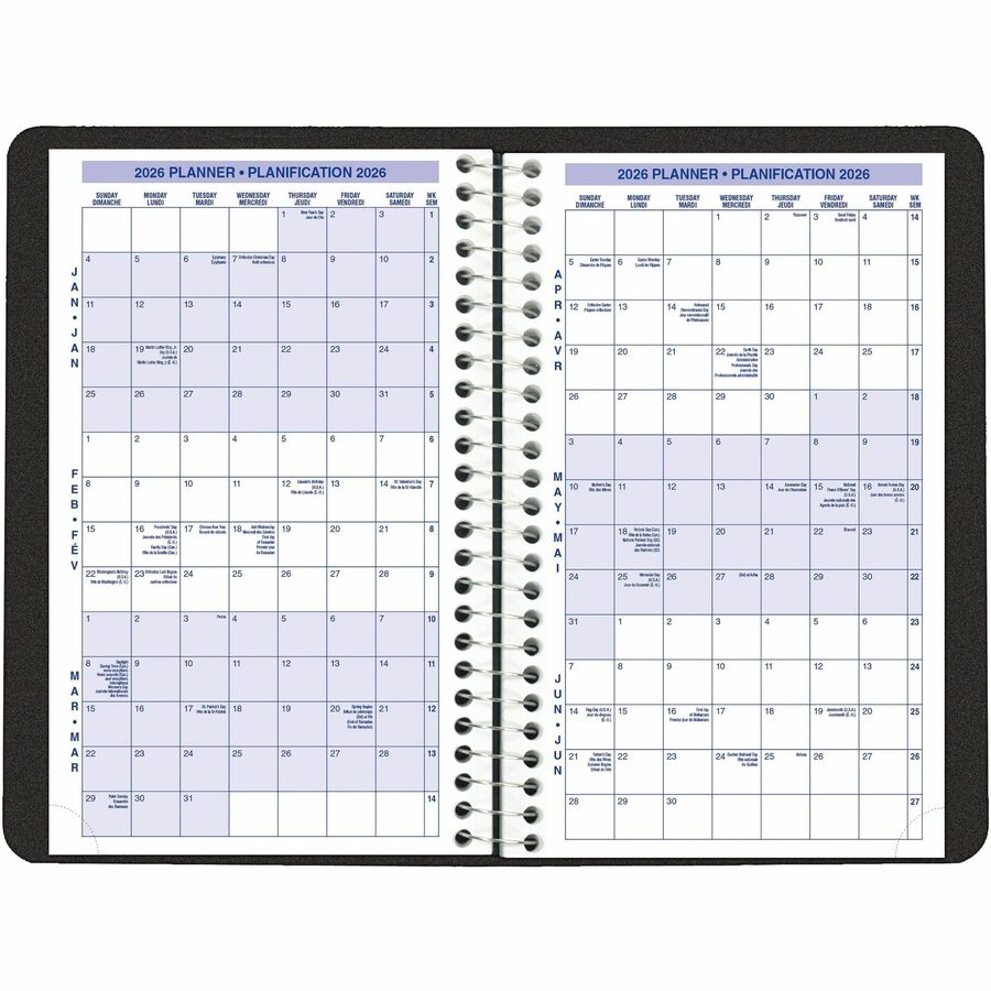 Blueline 2026 Essential 12-Month Daily Appointment Planner - January to December - 8" x 5" - Black - Bilingual