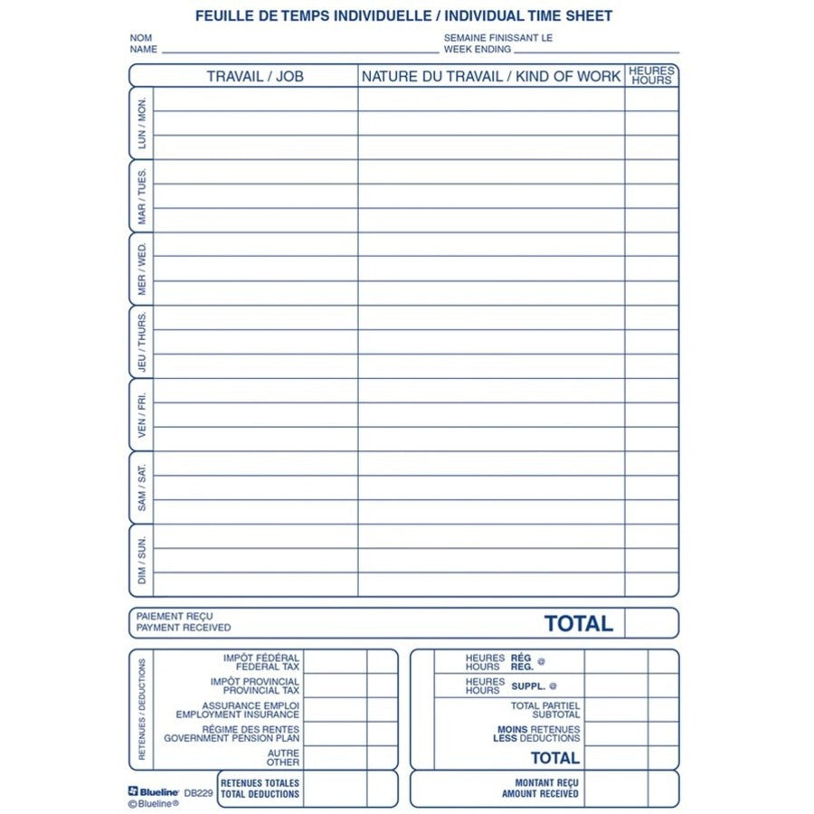 Blueline Individual Time Sheets
