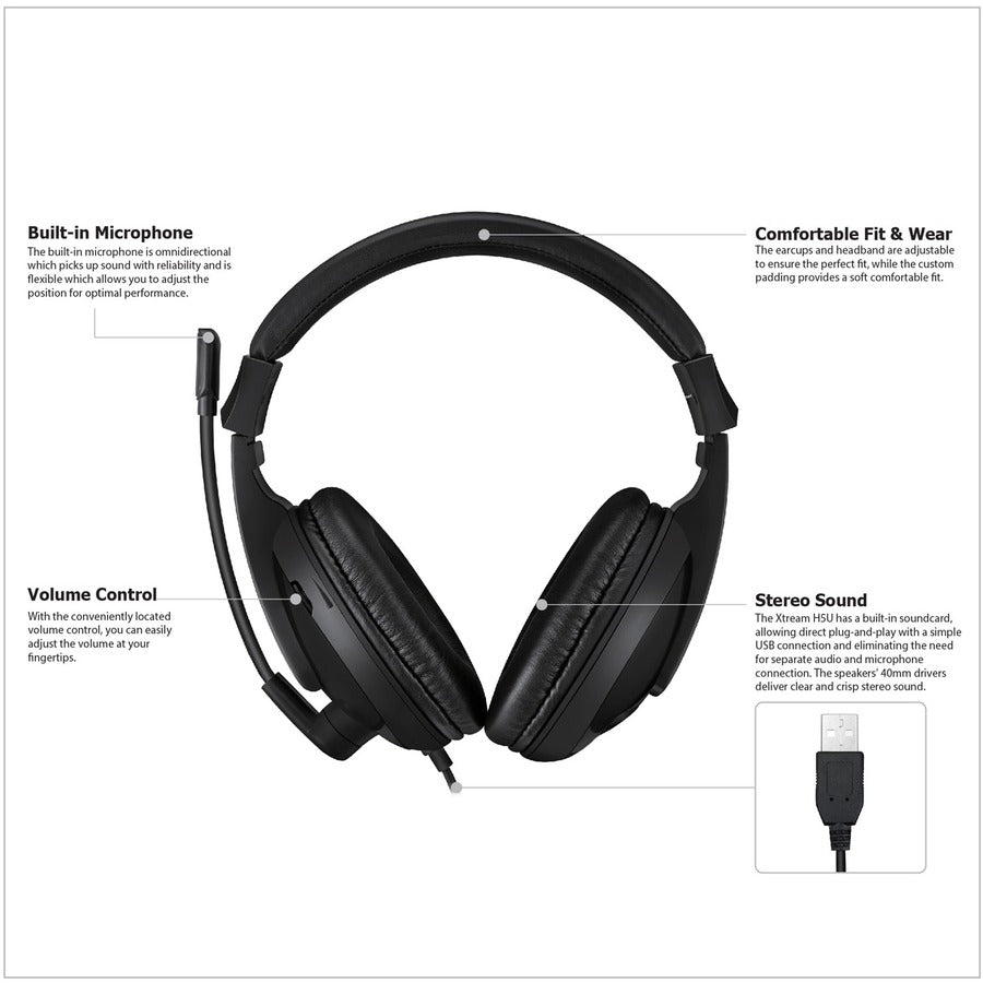 Casque/micro multimédia stéréo USB Adesso Xtream H5U avec microphone