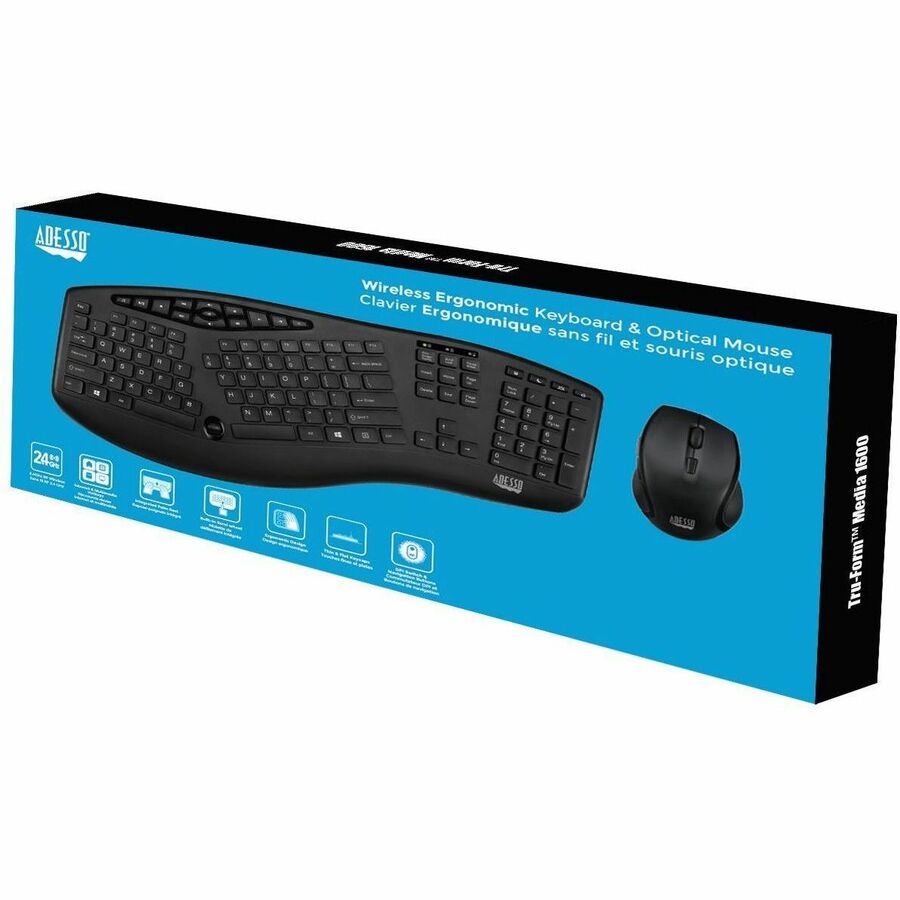 Adesso TruForm Media 1600 Wireless Ergonomic Keyboard & Optical Mouse
