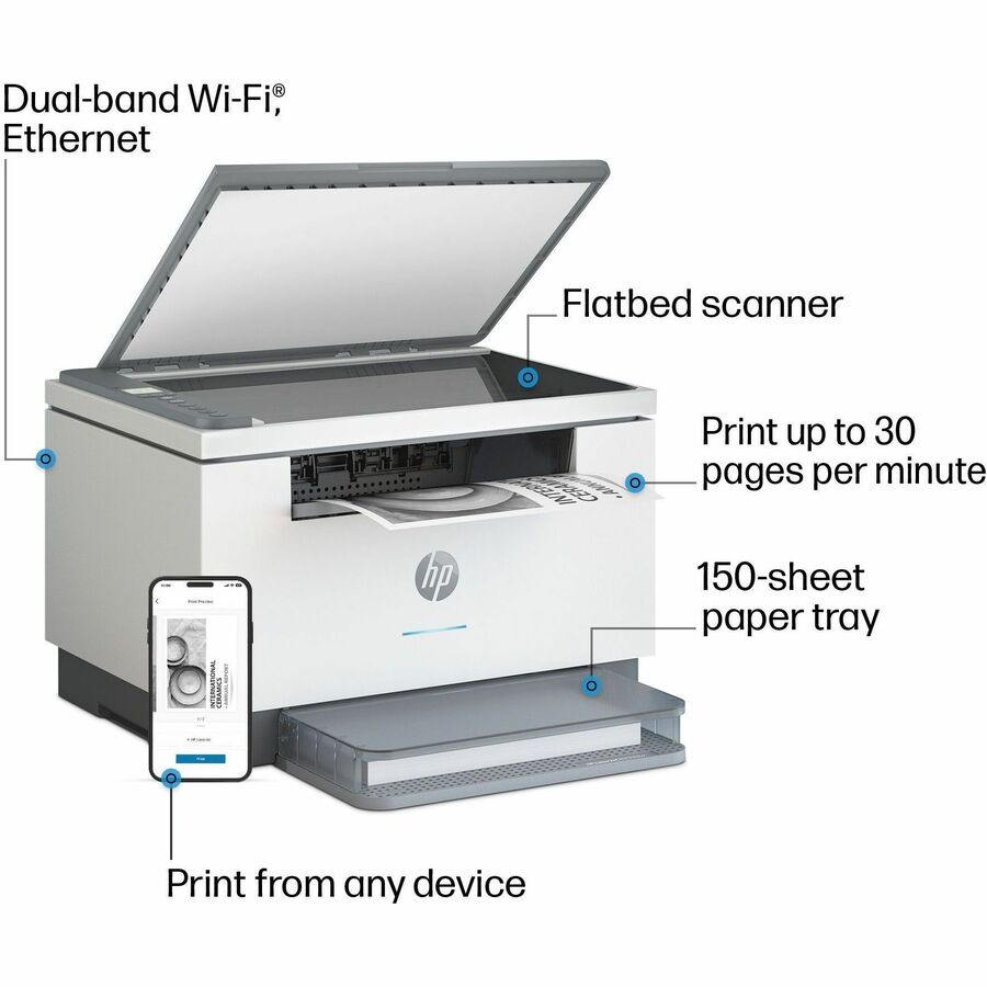 HP LaserJet M234dw Laser Multifunction Printer-Monochrome-Copier/Scanner-30 ppm Mono Print-600x600 dpi Print-Automatic Duplex Print-20000 Pages-150 sheets Input-Color Flatbed Scanner-600 dpi Optical