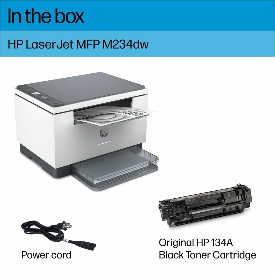 HP LaserJet M234dw Laser Multifunction Printer-Monochrome-Copier/Scanner-30 ppm Mono Print-600x600 dpi Print-Automatic Duplex Print-20000 Pages-150 sheets Input-Color Flatbed Scanner-600 dpi Optical