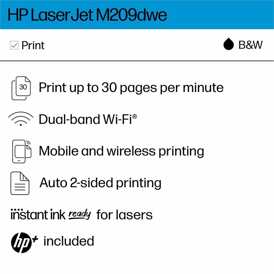 HP LaserJet 200 M209dwe Desktop Wireless Laser Printer - Monochrome