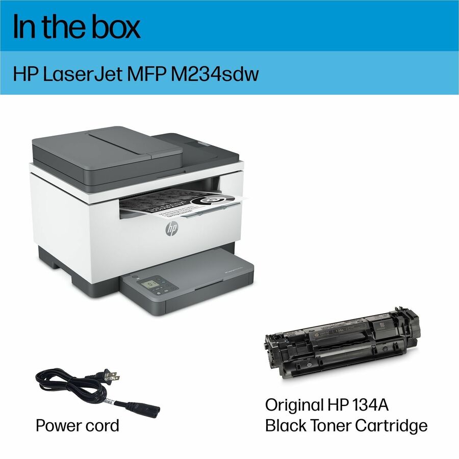 HP LaserJet M234sdw Laser Multifunction Printer-Monochrome-Copier/Scanner-30 ppm Mono Print-600x600 dpi Print-Automatic Duplex Print-20000 Pages-150 sheets Input-Color Flatbed Scanner-600 dpi Optical