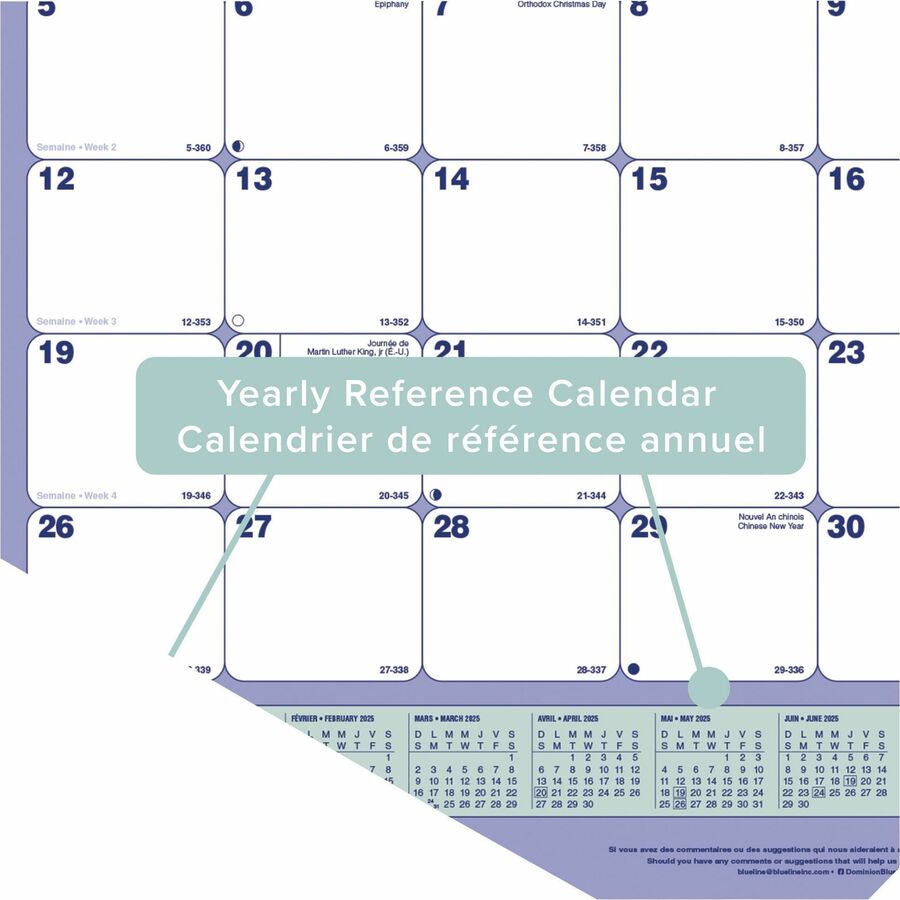 Blueline Monthly Desk Pad Calendar Refill — 23½" x 18¼", Bilingual