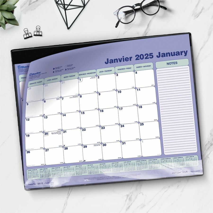 Blueline Monthly Desk Pad Calendar Refill — 23½" x 18¼", Bilingual