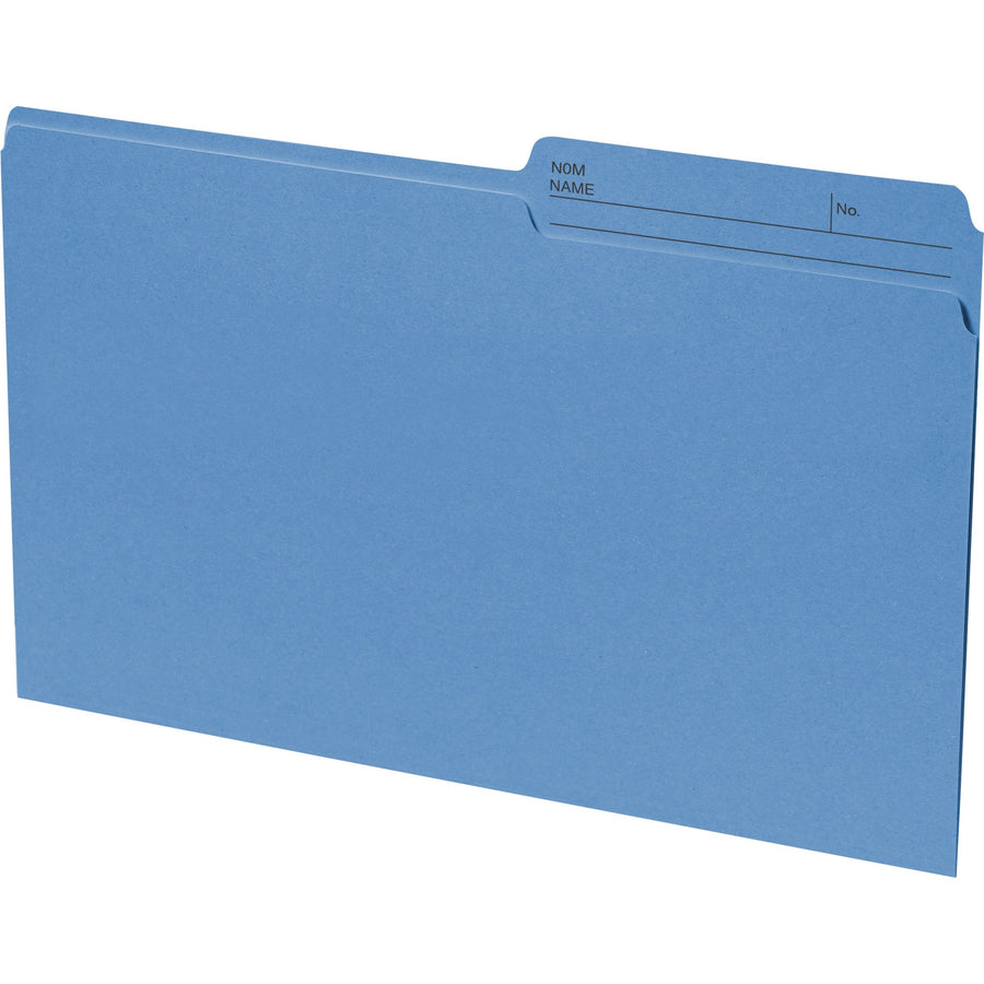Continental Recycled File Folders - Legal, 1/2-Cut Reversible Tab, Box of 100 - Blue