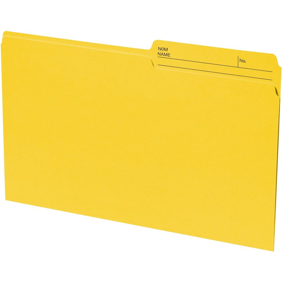 Continental Recycled File Folders - Legal, 1/2-Cut Reversible Tab, Box of 100 - Yellow