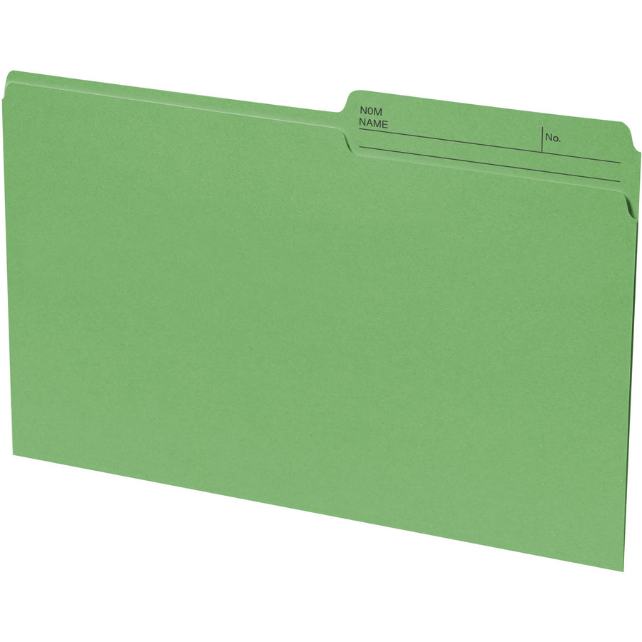 Continental Recycled File Folders - Legal, 1/2-Cut Reversible Tab, Box of 100 - Bright Green
