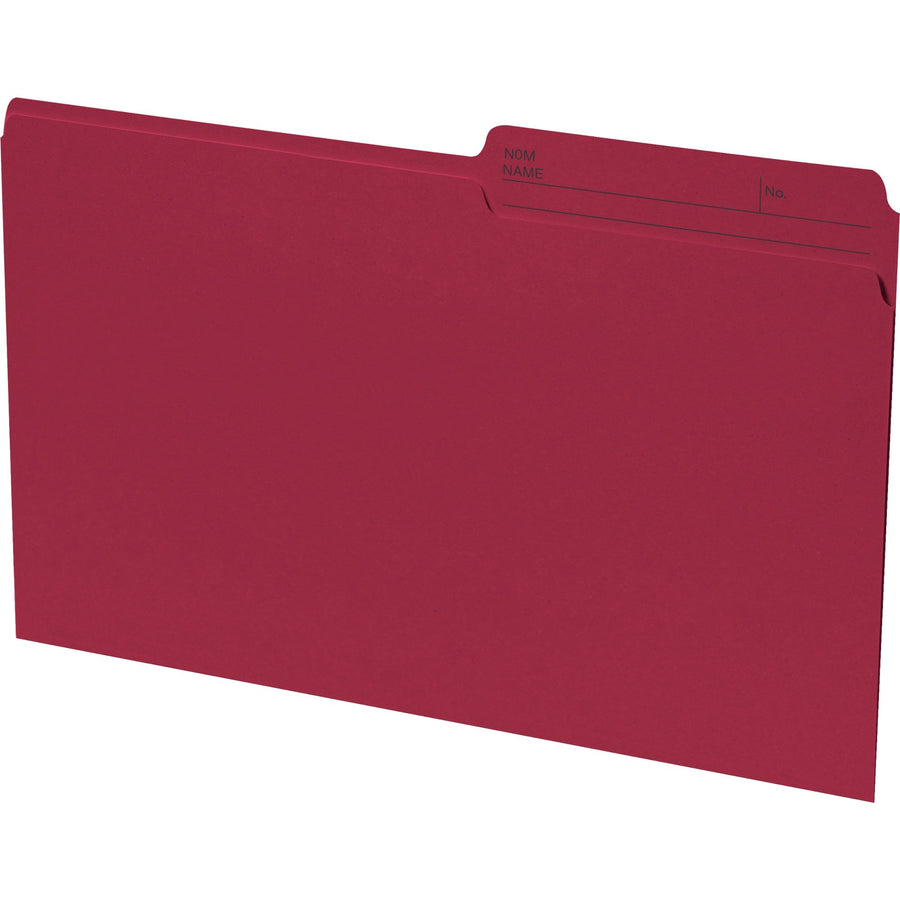 Continental Recycled File Folders - Legal, 1/2-Cut Reversible Tab, Box of 100 - Burgundy