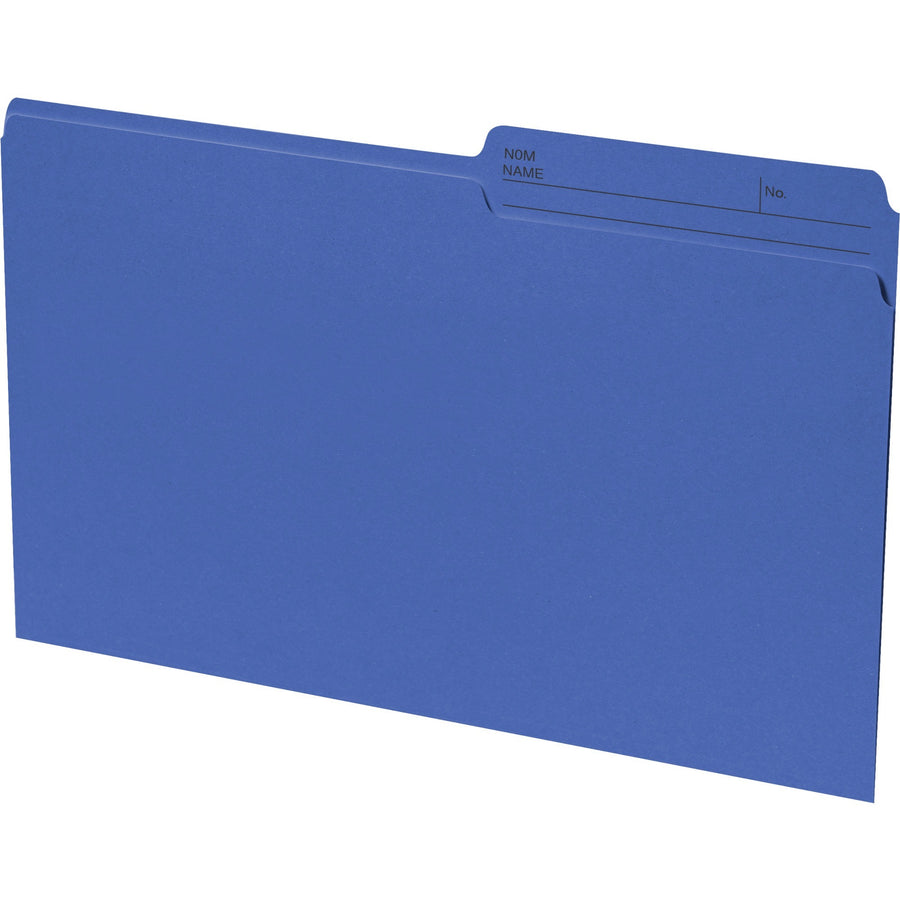 Continental Recycled File Folders - Legal, 1/2-Cut Reversible Tab, Box of 100 - Navy