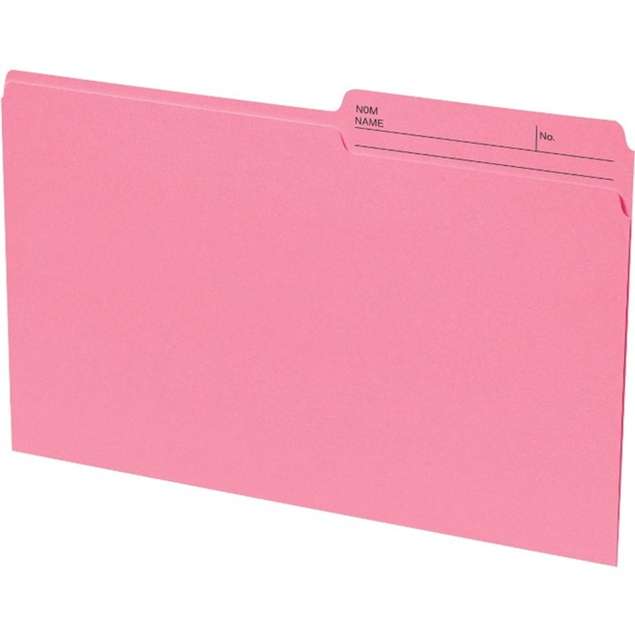 Continental Recycled File Folders - Letter, 1/2-Cut Reversible Tab, Box of 100 - Pink