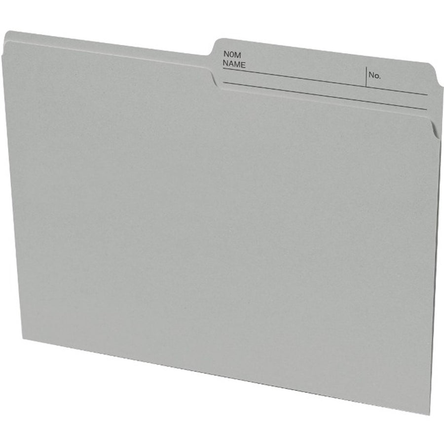 Continental Recycled File Folders - Letter, 1/2-Cut Reversible Tab, Box of 100 - Grey