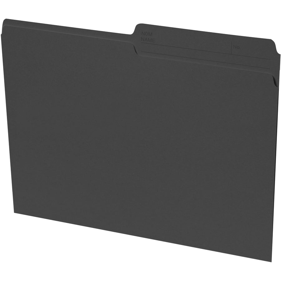 Continental Recycled File Folders - Letter, 1/2-Cut Reversible Tab, Box of 100 - Black
