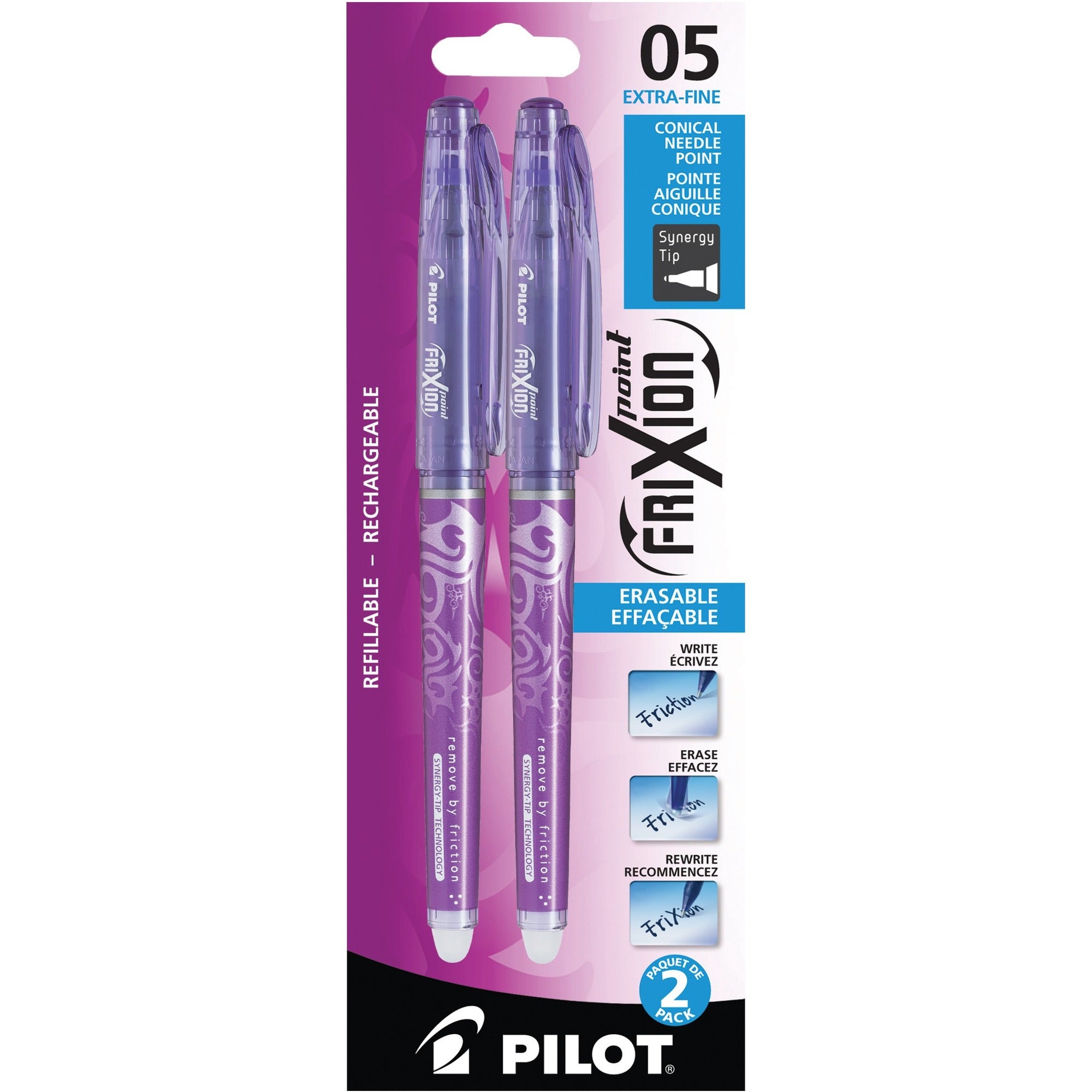 Pilot FriXion Ball Erasable Gel Pen - 2 Pack - 0.5mm Fine - Purple