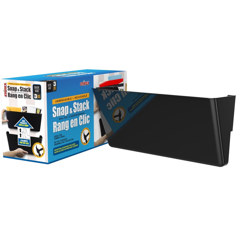 Storex Wall Pocket Files — Black, Legal, 3/Pack