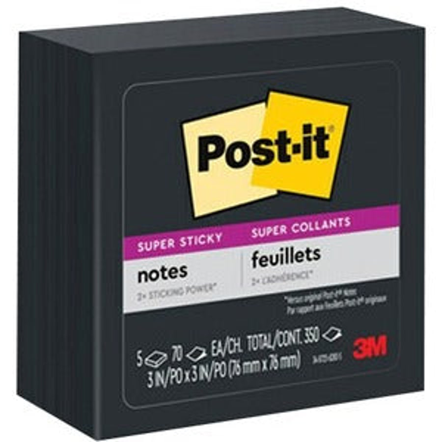 Post-it Super Sticky Notes 3 x 3 in, 5 pads – Black
