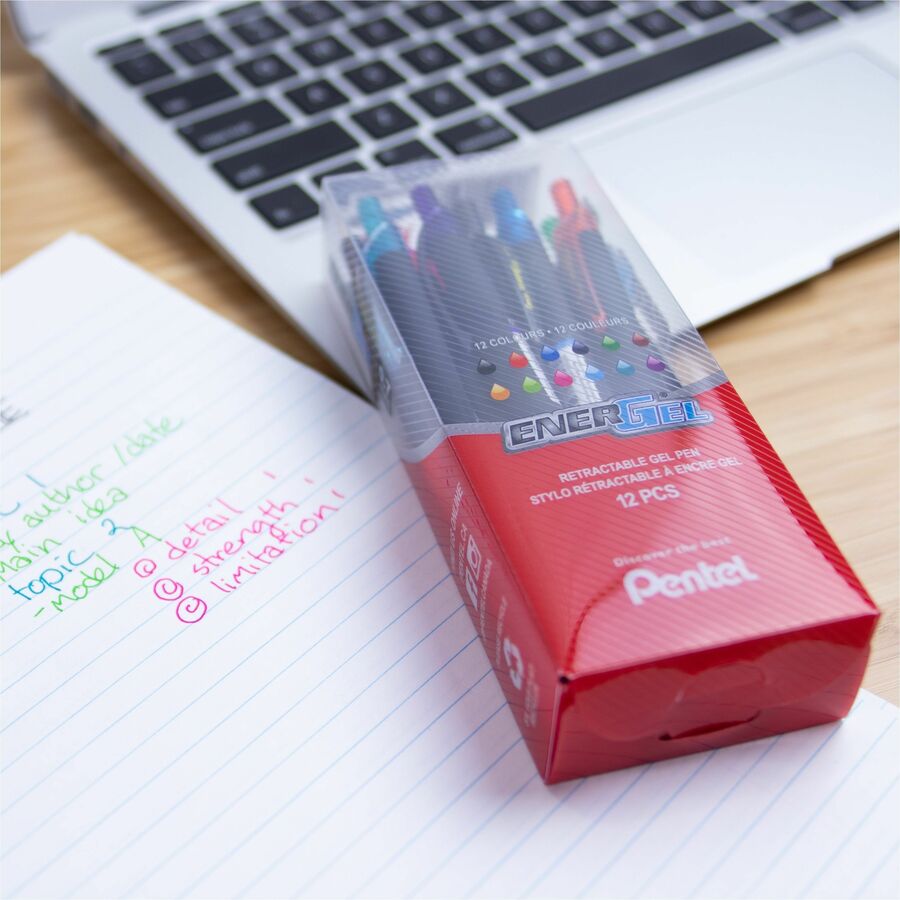 Stylos-billes rétractables Pentel EnerGel 0,7 mm Couleurs assorties 12/paq.