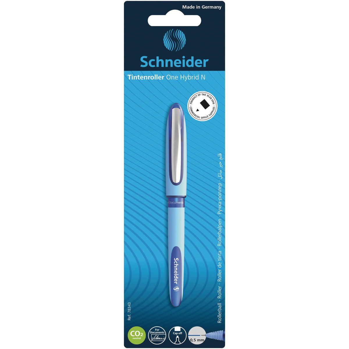 Schneider One Hybrid N rollerball pen, 0.5 mm needle tip, blue
