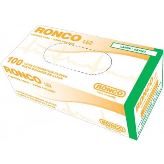 RONCO LE2 Latex Examination Gloves — 4 mil, X-Large, Powder-Free, 100-Pack