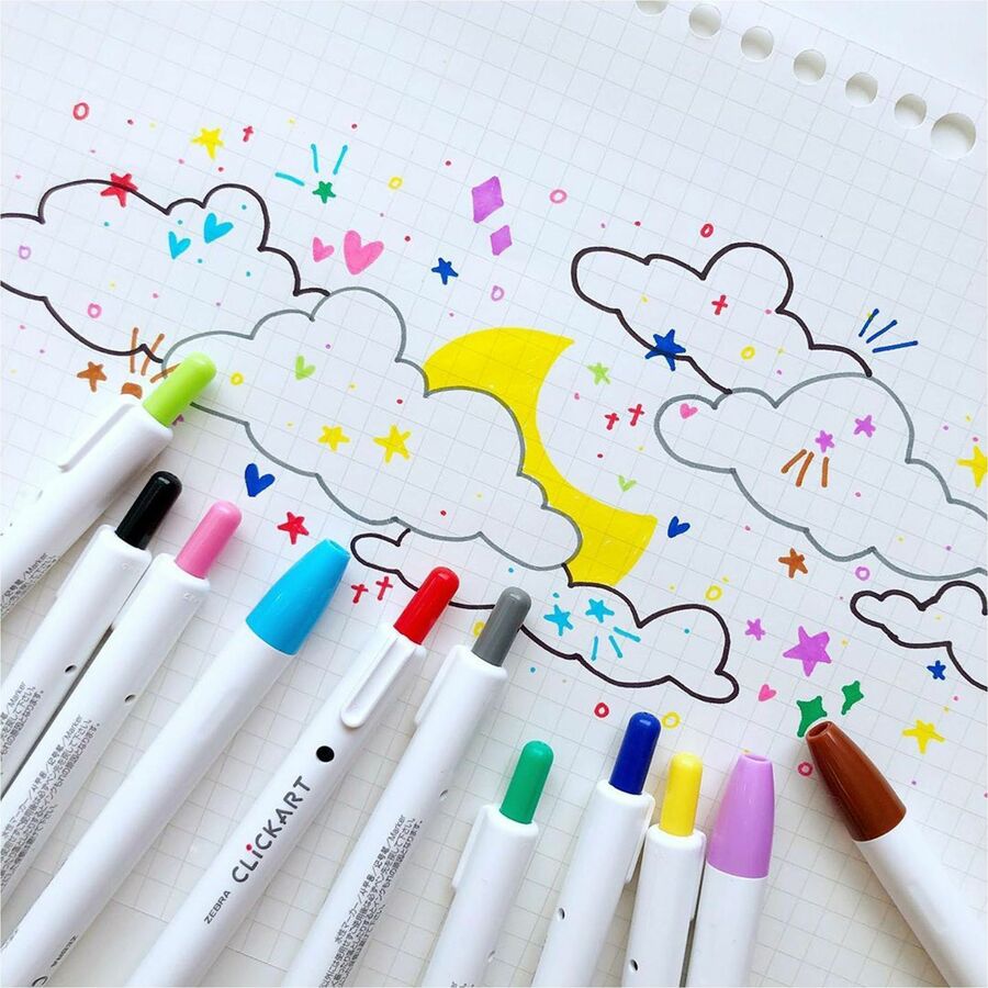 Zebra Pen ClickArt Retractable Markers Bullet Tip Assorted Colours 12/pkg