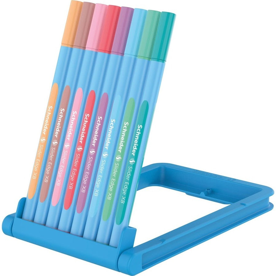 Schneider Slider Edge XB ballpoint pens in assorted pastel colours, 8-pack with case stand