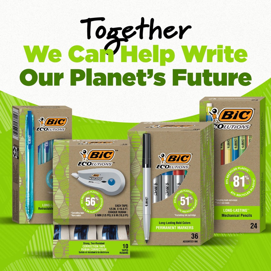 BIC Ecolutions HB Mechanical Pencil, 81% Recycled Plastic, Medium Point (0.7 mm), 100% Recycled Packaging, 12 Count Pack