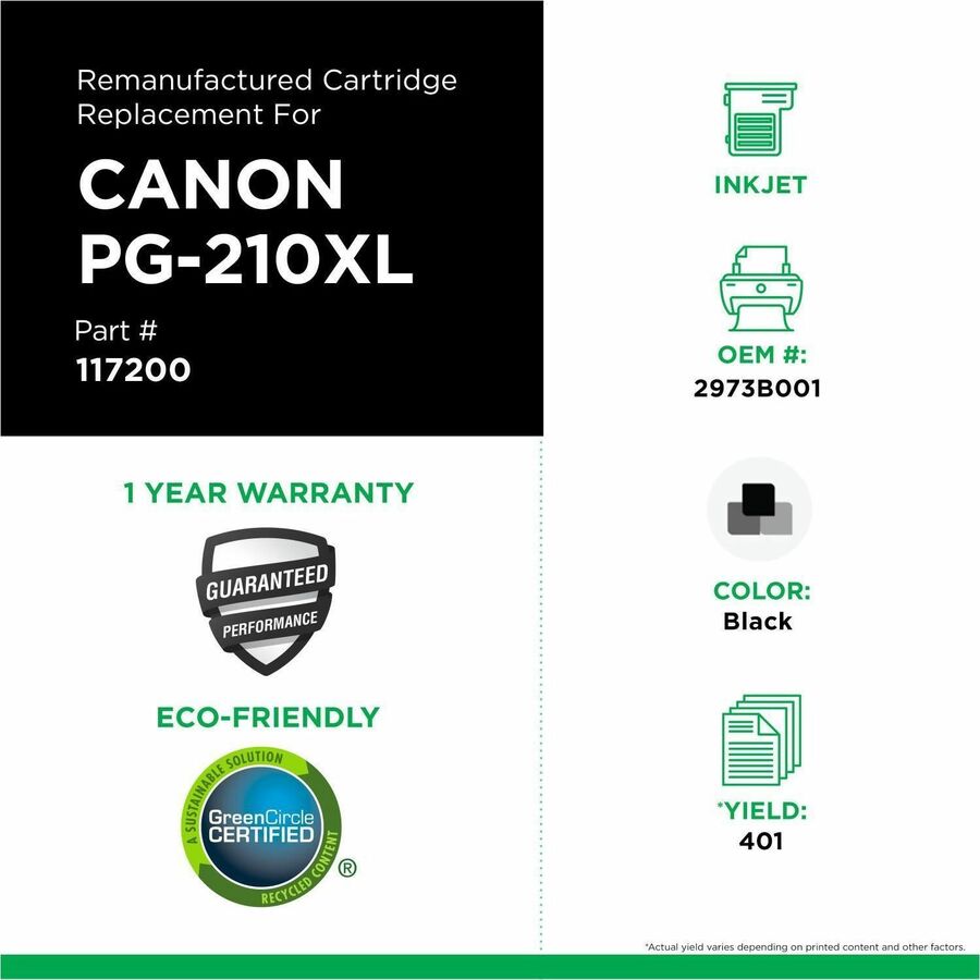 CIG Remanufactured High Yield Inkjet Ink Cartridge PG-210XL (2973B001) - Black - 1 Each