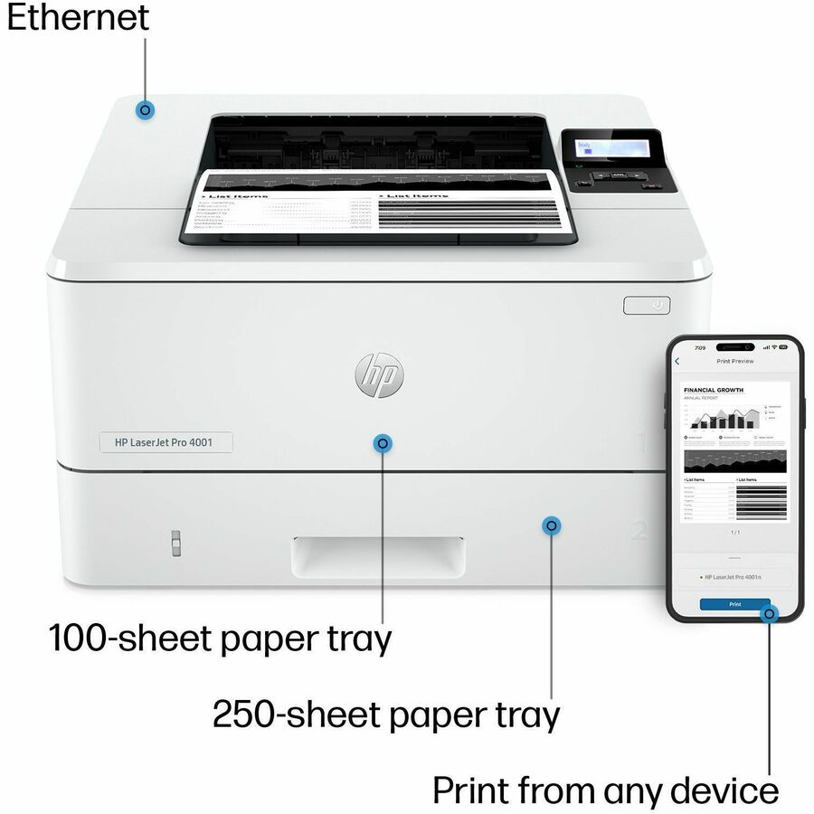 HP LaserJet Pro 4001 4001n Desktop Laser Printer - Monochrome