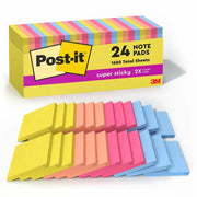 Blocs-notes Post-it® Super Sticky | 76×76 mm | Couleurs Joie d'été | 70 feuilles/bloc | 24 blocs/paquet