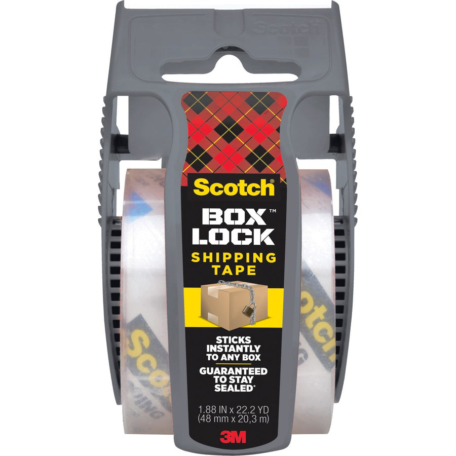 Scotch Box Lock Packaging Tape, 1.5 in x 20 m, with Dispenser