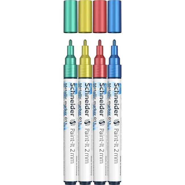 Schneider Paint-It 011 Metallic Marker, Blue, Red, Yellow, Green