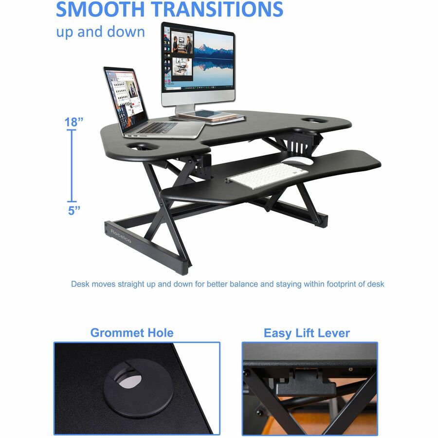 Rocelco CADR-46 Corner Adjustable Standing Desk Riser — Black