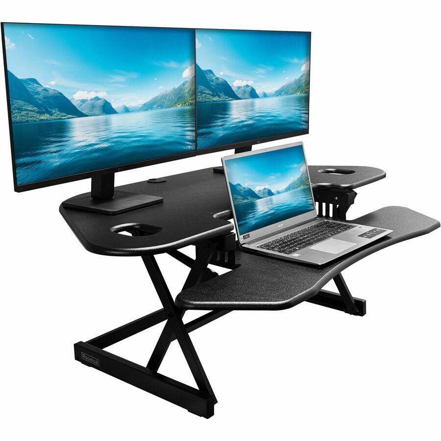 Rocelco CADR-46 Corner Adjustable Standing Desk Riser — Black