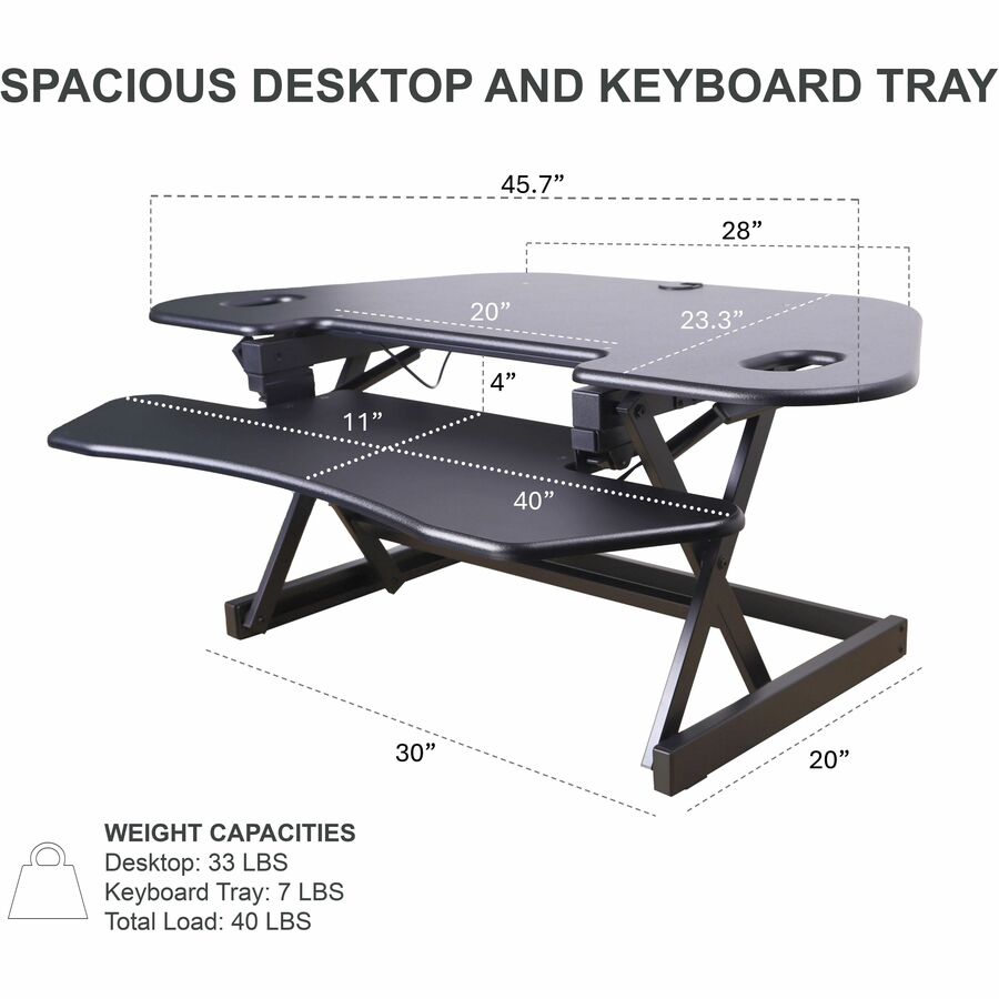 Rocelco CADR-46 Corner Adjustable Standing Desk Riser — Black